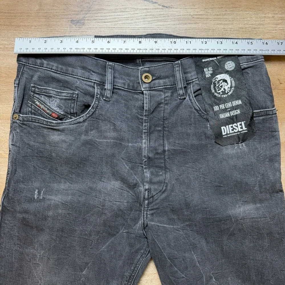 Diesel D-EETAR Jeans Men 32x27 Black Tapered Leg Italian Destroyed Grunge NEW